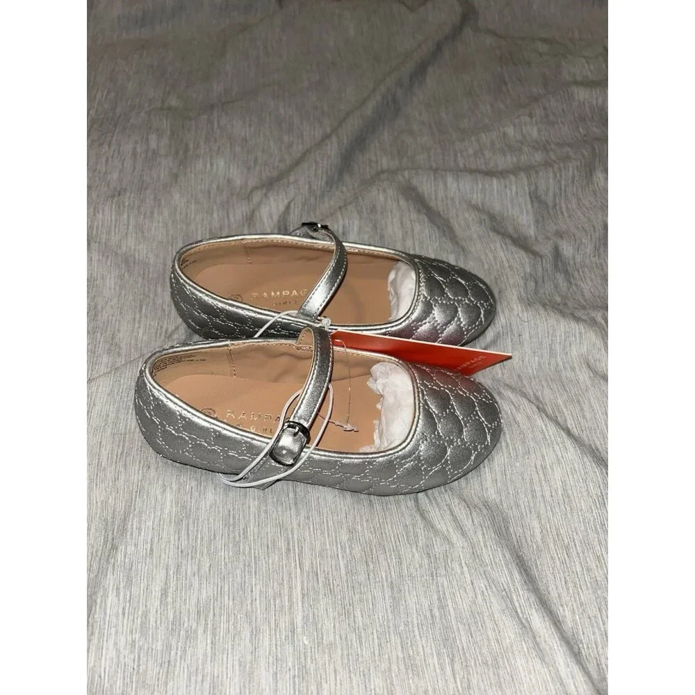 Rampage Girls Sliver Casual Dress Holiday School Ballet Flats Shoes Size 10